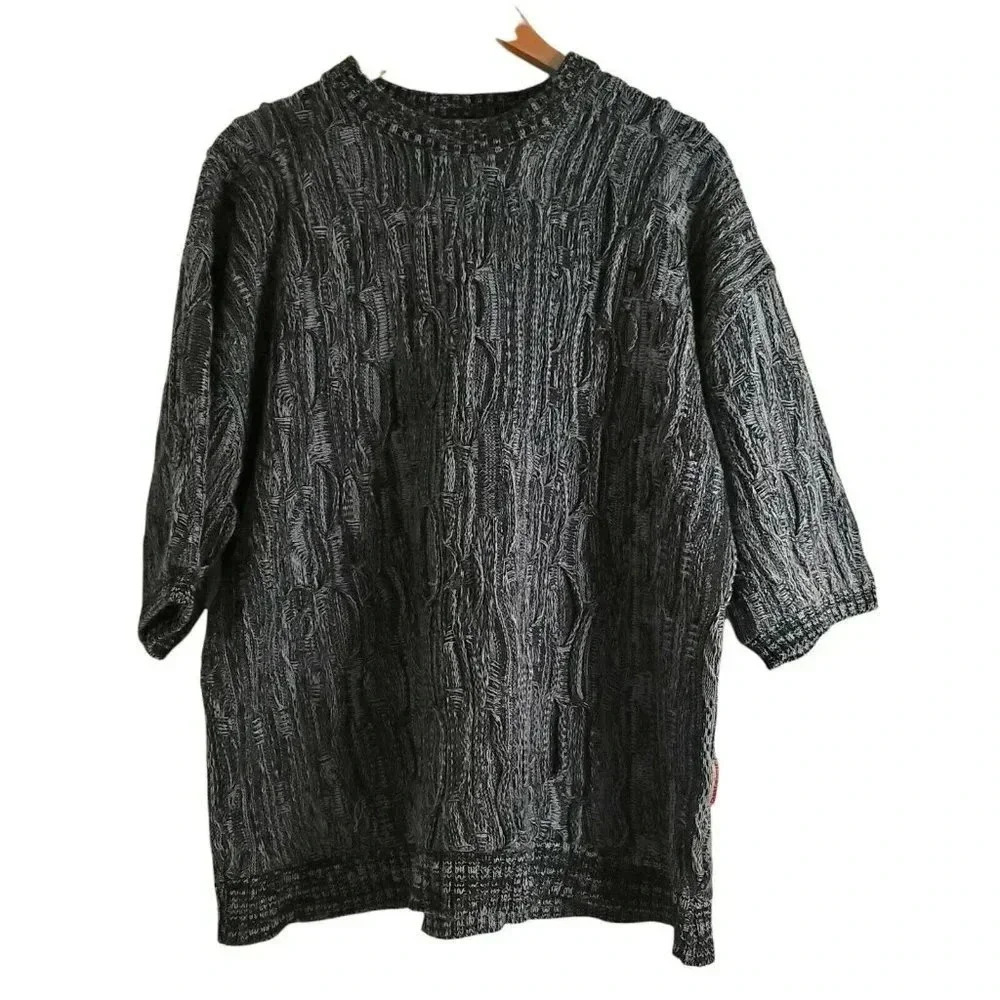 DTEK SIZE XL CREW NECK 3D KNIT SHORT SLEEVE SWEATER GREY WOMEN'S